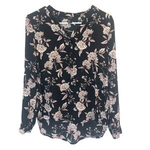 2/$15 Forever 21 -  Black Pink Floral Long Sleeve Blouse | Size Small